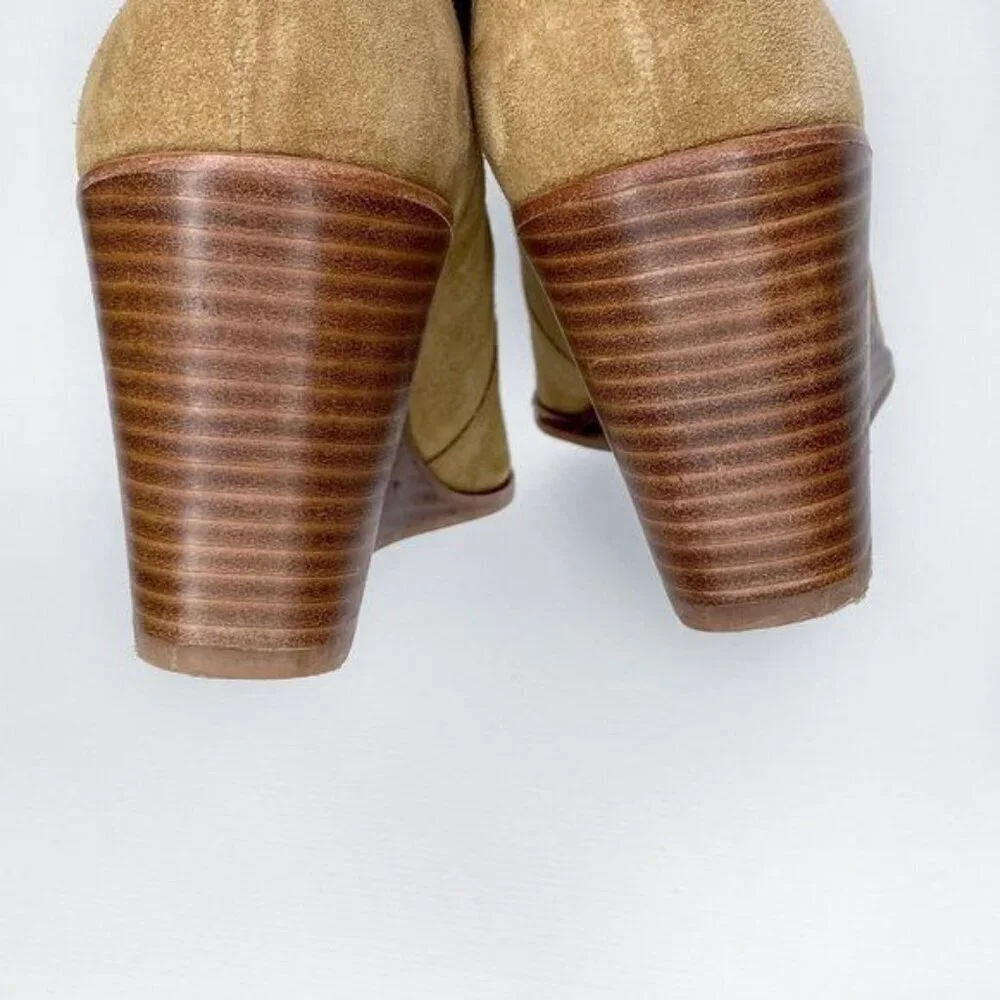 1.STATE Eren‎ Wedge Pump Bootie Caramel Brown Suede Open Toe Cutout 10